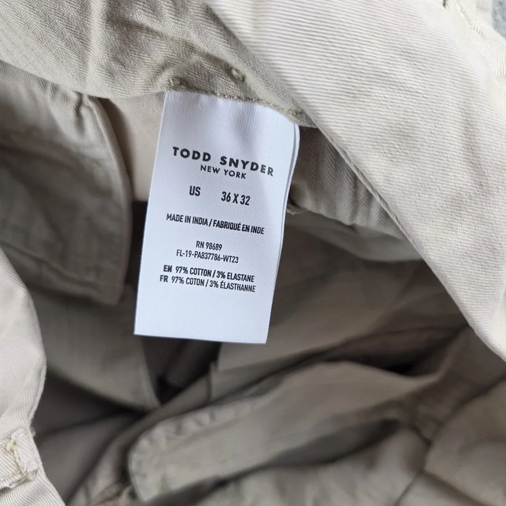 Todd Snyder Beige Cotton Blend Stretch Chino Extended tab Pant Mens 36X32